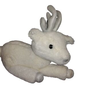 Proffitts Ivory White Silver Glitter Antler Reindeer Plush 12 Inch Jingle Bell
